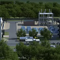 Industrial Plant Facility With Green Trees Surrounding Parking Area And Buildings