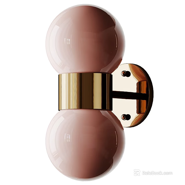 Modern Pink Double Globe Wall Lamp with Gold Metal Frame and Ceramic Shades 3d model 