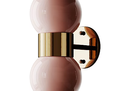 Modern Pink Double Globe Wall Lamp with Gold Metal Frame and Ceramic Shades 3d model