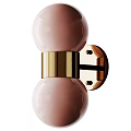 Modern Pink Double Globe Wall Lamp with Gold Metal Frame and Ceramic Shades