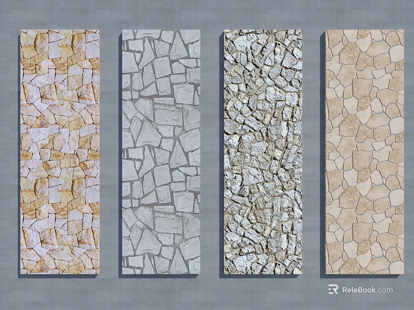 Building Exterior Wall Design With Different Stone Texture Patterns And Colors 3d model 
