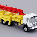 Yellow and White Concrete Pump Truck with Red Boom Construction Vehicle Model 3d model