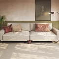 Silent double sofa fabric three-person sofa 3d model