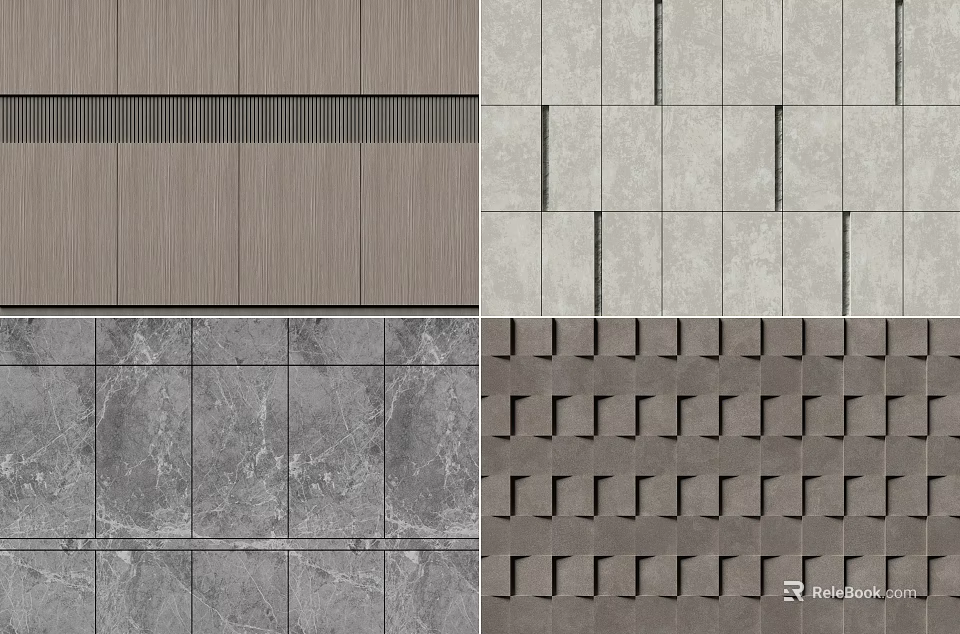 Diverse Background Wall Textures with Wooden Stone Marble and Geometric Pattern Designs 3d model