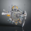 Technical Mechanical Device With Circular Structure Extendable Arms And Yellow Accents 3d model