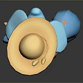 Blue Cartoon Character Wearing Straw Hat And Orange Dress In 3D Design