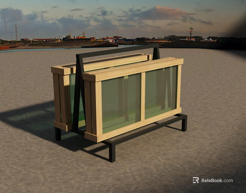 Modern Wooden Storage Cabinet with Glass Doors and Black Metal Frame for Home Organization 3d model 