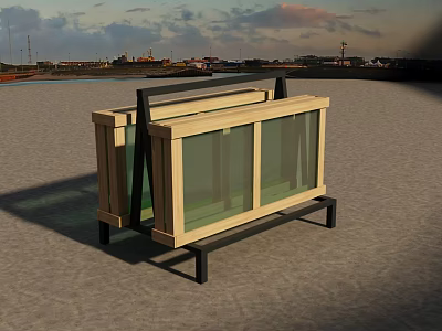 Modern Wooden Storage Cabinet with Glass Doors and Black Metal Frame for Home Organization 3d model