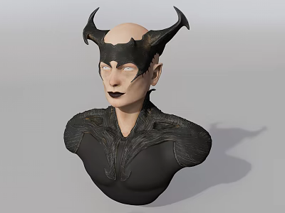 Woman With Black Horns Wearing Intricate Patterned Black Outfit 3D Bust Model 3d model