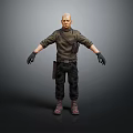 3D Character Design Of Bald Male With Dark Shirt Black Pants Brown Boots And Gloves
