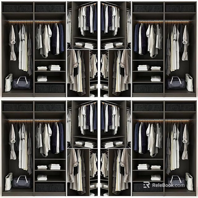Organized Wardrobe Interior Design With Hanging Clothes Folded Items And Storage 3d model 