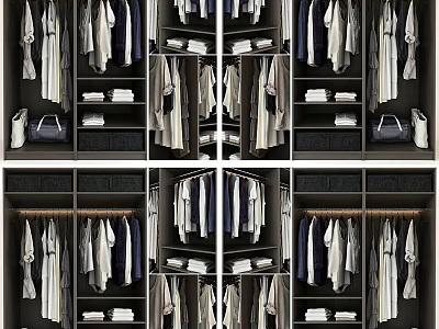 Organized Wardrobe Interior Design With Hanging Clothes Folded Items And Storage 3d model