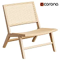 Leisure Chair with Wooden Frame and Rattan Backrest Seat Minimalist Natural Design