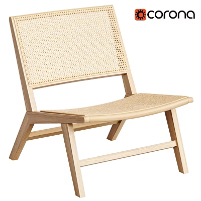 Leisure Chair with Wooden Frame and Rattan Backrest Seat Minimalist Natural Design 3d model