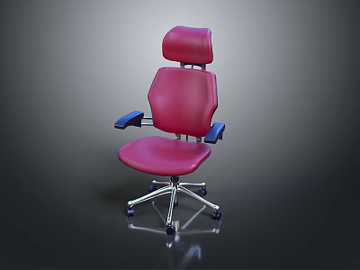 Ergonomic Red Leather Office Chair With High Backrest Armrests And Five Wheeled Base 3d model