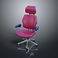 Ergonomic Red Leather Office Chair With High Backrest Armrests And Five Wheeled Base