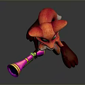 Red Fox Cartoon Character 3D Model With Green Eyes Pink Purple Megaphone Making Peace Sign