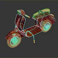 Elegant Vintage Motorcycle with Red Body Beige Seat and Wooden Frame Classic Design