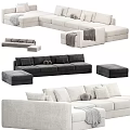 Modern Fabric Sectional Sofa Set With Plush Pillows Throw Blanket And Ottoman 3d model