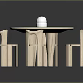 Minimalist Wooden Round Dining Table With Four Chairs And White Spherical Decor