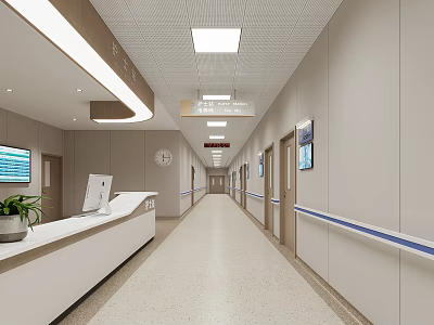 Modern Hospital Outpatient Clinic Interior Design With Reception And Corridor 3d model