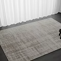 Square Rug With Textured Pattern On Dark Wooden Floor Near White And Dark Curtains