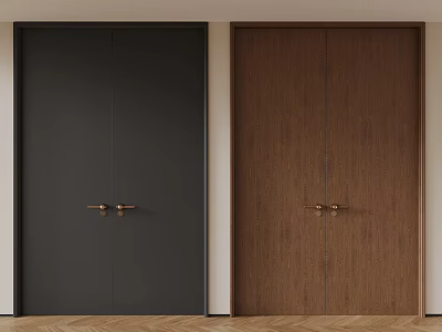 Stylish Black and Brown Wooden Double Doors with Golden Handles in Interior 3d model