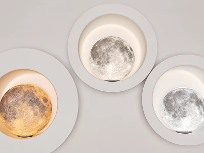Moon Themed Circular Wall Lamps With Realistic Surface Textures And Different Color Tones 3d model