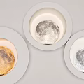 Moon Themed Circular Wall Lamps With Realistic Surface Textures And Different Color Tones