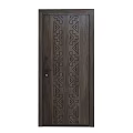 Dark Brown Wooden Sliding Door With Geometric Carved Patterns And Modern Design
