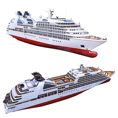 Two Luxury Cruise Ships With Modern Design And Decks 3d model