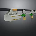 Industrial Equipment Hanging Track System With Green And White Components And Chains