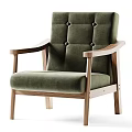 Comfortable Green Velvet Accent Chair with Wooden Armrests and Tufted Back Design