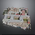 Detailed Architectural Model of Historic Building Complex with Domes Red Roofs and Courtyards