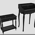 Black Wooden Side Table And Writing Desk With Storage Shelf And Drawer
