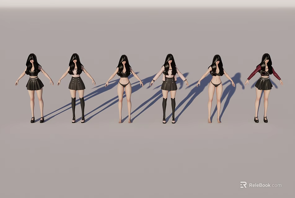 Children In Different Outfits Standing With Various Poses And Natural Expressions 3d model 