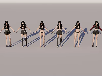 Children In Different Outfits Standing With Various Poses And Natural Expressions 3d model
