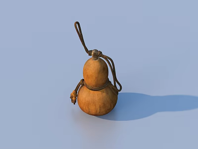 Gourd Shaped Wooden Decorative Household Item With Natural Rope Decoration 3d model