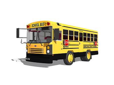 Yellow School Bus Exterior With Stop Sign Black Windows And Public School District Markings 3d model