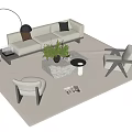 Modern Minimalist Sofa And Coffee Table Set With Armchairs Floor Lamp And Potted Plant