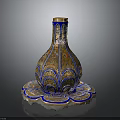 Intricate Sculpture Carving With Gold Blue Patterns And Lotus Base Vase