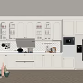 White Modern Kitchen Interior With Cabinets Tile Backsplash Island Countertop And Appliances
