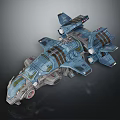 Futuristic Blue Spaceship Model With Complex Structure Mechanical Details Wings And Thrusters 3d model