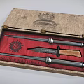 Supernatural Themed Three Weapons Set In Wooden Box With Red Padding And Sun Symbol