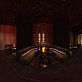 Vibrant Play Club Interior With Neon Grid Ceiling Circular Decor Bar Counter And High Stools
