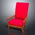 Red Upholstered Leisure Chair With High Backrest Seat Wooden Armrests And Frame