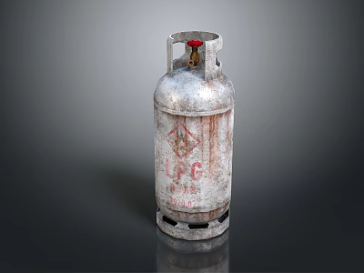 Rusted Silver LPG Gas Cylinder With Red Valve And PG Logo For Home Use 3d model