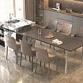 Modern Dining Table Set With Marble Tabletop Upholstered Chairs And Metal Legs