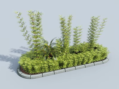 Neatly Arranged Lush Green Shrubs Landscaping With Varied Foliage And Stone Border 3d model