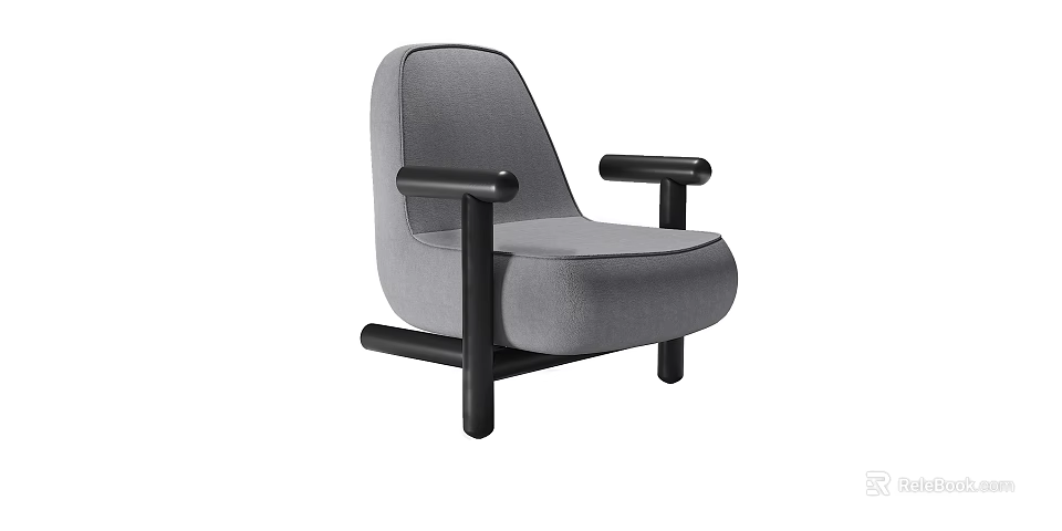 Gray Fabric Upholstered Single Sofa With Black Armrests And Wooden Legs 3d model 